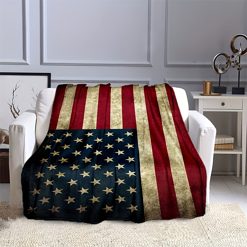 1pc a 280Gsm Comfortable Patriotic Throw Blanket Suitable for All Seasons, Easy to Maintain, And Tears, Ideal for Use on a Sofa, Bed, Or While Traveling