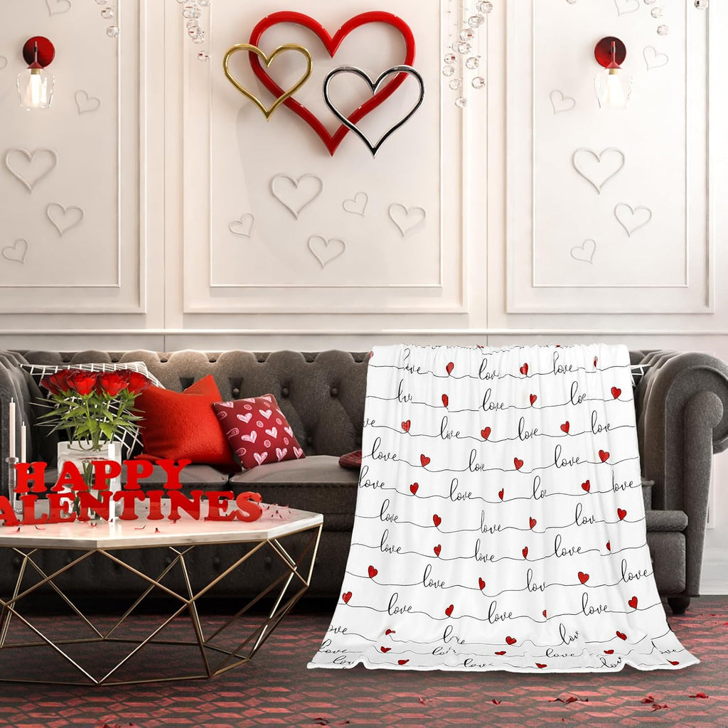 Valentine Throw Blanket Love Hearts Fuzzy Blanket 50 X 60 Inch Romantic Romance Sweet Flannel Blanket for Home Chair Sofa Bed Couch