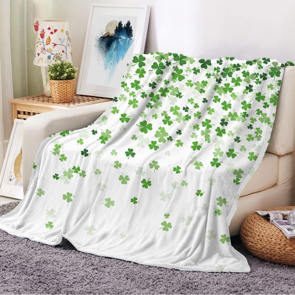 St Patricks Day Throw Blanket, St Patrick's Day Blanket Irish Blanket Green Clover Shamrocks Throw Blanket Spring Holiday Blanket St. Patrick's Throw Blanket for or Couch Sofa, 50x60 Inch, Multi1