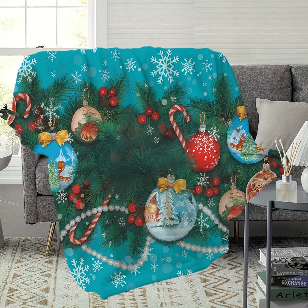 1pc Christmas Decor Pattern Blanket, Soft Comfortable Warm, Blue-Green Snowscape Design, All-Season Sofa Blanket, Warm Throw Blanket, Multiple Sizes Available, Suitable for Living Room Sofa, Bedroom, Reading Corner, Holiday Gatherings