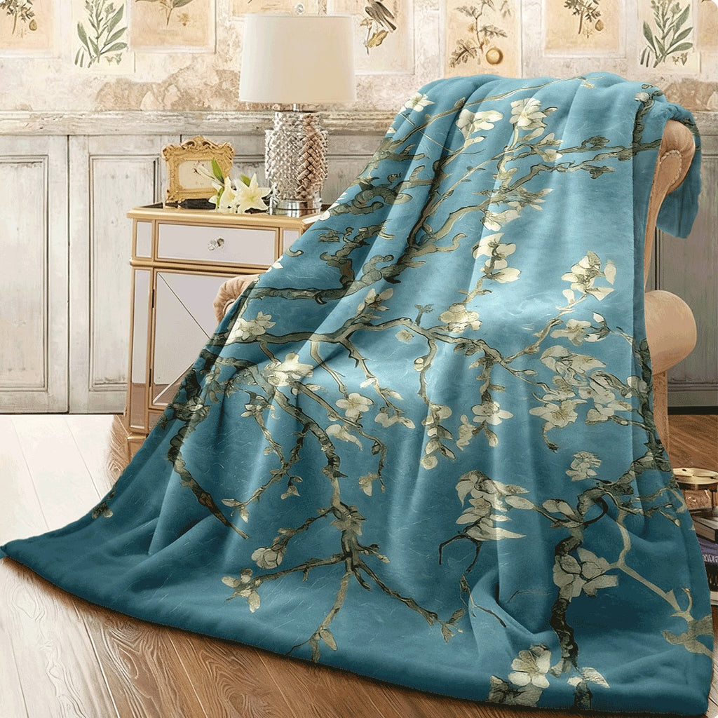 1pc Almond Blossom Floral Fleece Blanket Soft Warm All-Season Multi-Use for Home, Office, Camping Machine Washable Contemporary Quilted Throw Gift