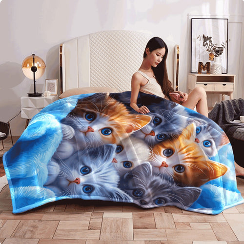 1pc Adorable Kittens HD Print Flannel Blanket Soft Warm Lightweight Throw with Vivid 3D Cat Design Durable Anti-Pill Fleece for Sofa Travel Office Ideal Gift for Cat Lovers Cat Love