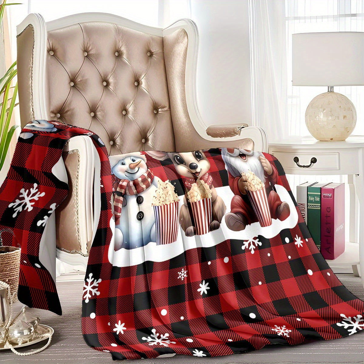 A Red Vintage Warm Buffalo Plaid Printed Four-Season Blanket, Perfect for Christmas And Birthdays, Suitable for Christmas And Sofa Decoration, Contemporary Soft And Comfortable Flannel Blanket, Suitable for Sofas, Air-Conditioned Rooms