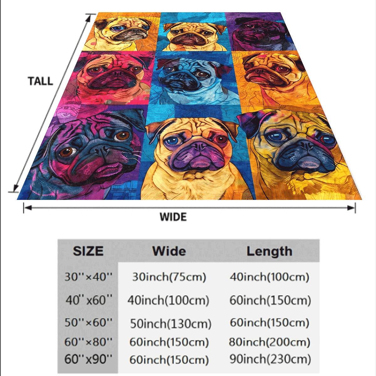 1pc Colorful Pug Dog Patchwork Flannel Blanket Soft, Cozy Throw for All Seasons, Ideal Gift for Dog Lovers, Vibrant Home Decor Accent, Dog Blanket