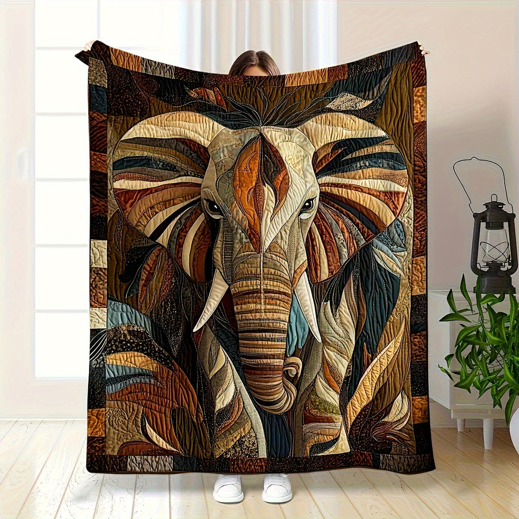 1pc Heavyweight Anti-Allergy Elephant Blanket - Soft Odorless Flannel Suitable for All Seasons, Modern Bohemian Room Decor with Elephant Head Design (Brown/Beige/Black/Orange/Blue-Green/White/Grey/Red) - Elephant-Themed Gift