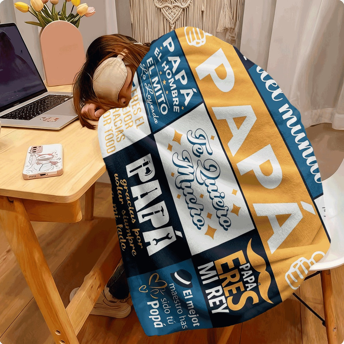 1pc Father'S Day Themed Flannel Throw Blanket with Spanish Papa Quotes And Heartfelt Messages Cozy Soft Flannel Material Perfect Gift for Dad Stylish Decor for Couch Sofa