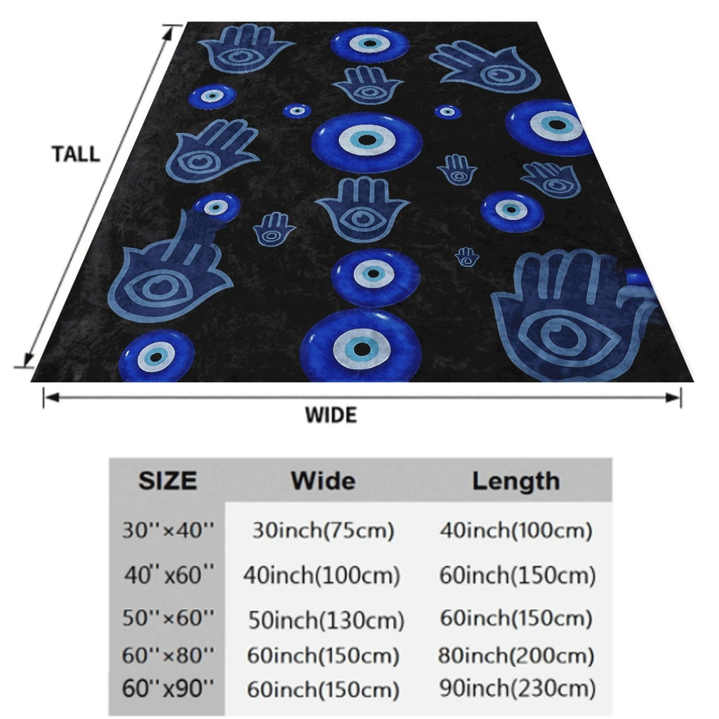 1pc Soft Flannel Throw Blanket Black Background with Blue Hamsa Hand And Evil Eye Pattern Cozy Warm Decorative Blanket for Sofa All-Season Comfort Machine Washable
