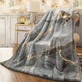 1pc Luxury Gray And Golden Marble Print Flannel Blanket Elegant Dark Gray And Golden Veins Soft All-Season Couch Throw Spread Sofa Cover Machine Washable Luxury Home Decor for Living Room Bedroom