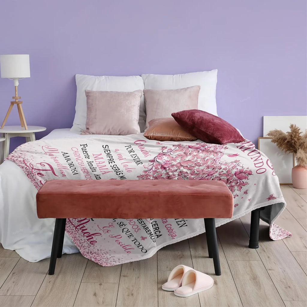 A Cozy Flannel Throw Blanket with a Floral Pattern, Perfect for Gifting to Mom on Birthdays, Christmas, Or Any Occasion. It'S Machine Washable And Ideal from a Son Or Daughter