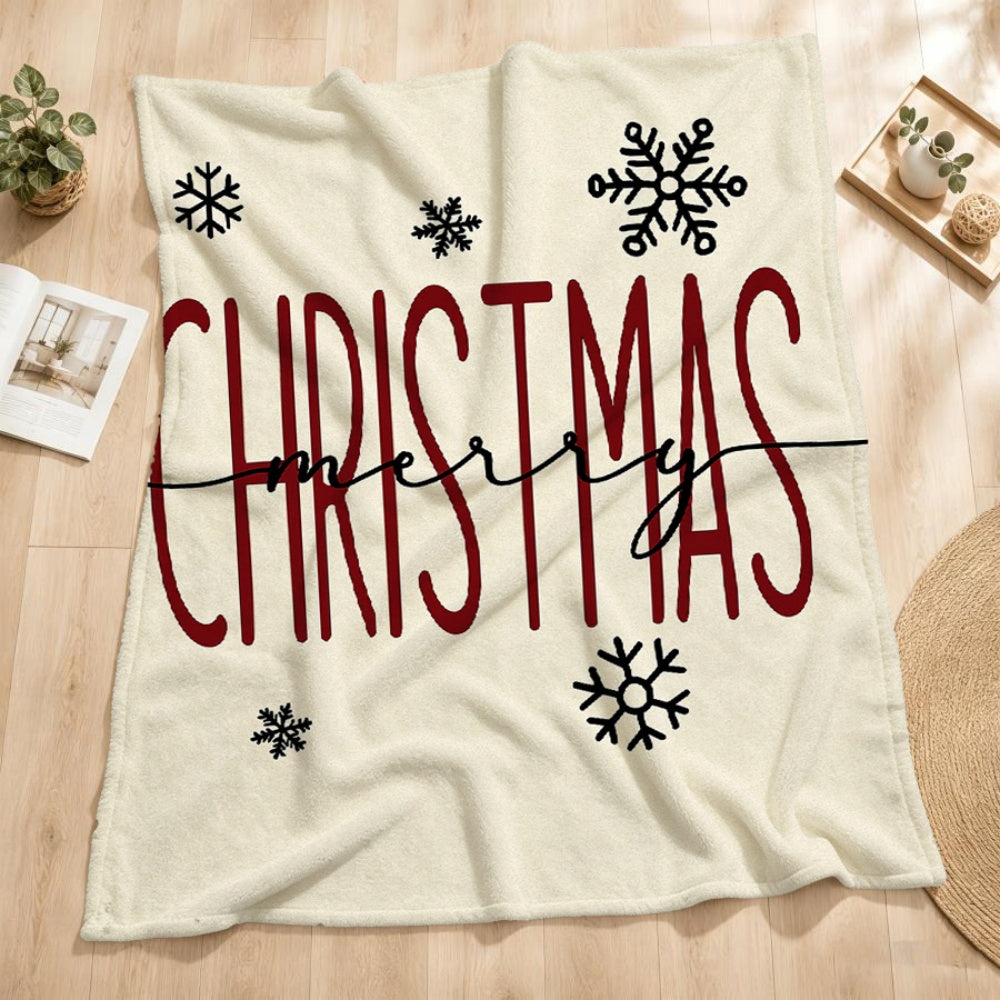 1pc of Christmas Merry CHRISTMAS Themed Cream Beige Flannel Blanket, Featuring a Festive and Cozy Design. Soft Plush Surface, Suitable for All Seasons. Ideal for Reading Time, Office Naps, and Weekend Sofa Lounging