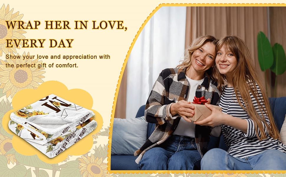 CIUGOIG Mom Gifts from Daughter Son, I Love You Mom Blanket 50X60, Birthday Gifts for Moms, Christmas Mothers Day Presents Ideas for Moms/Mother Flannel Throw Blanket Sunflower