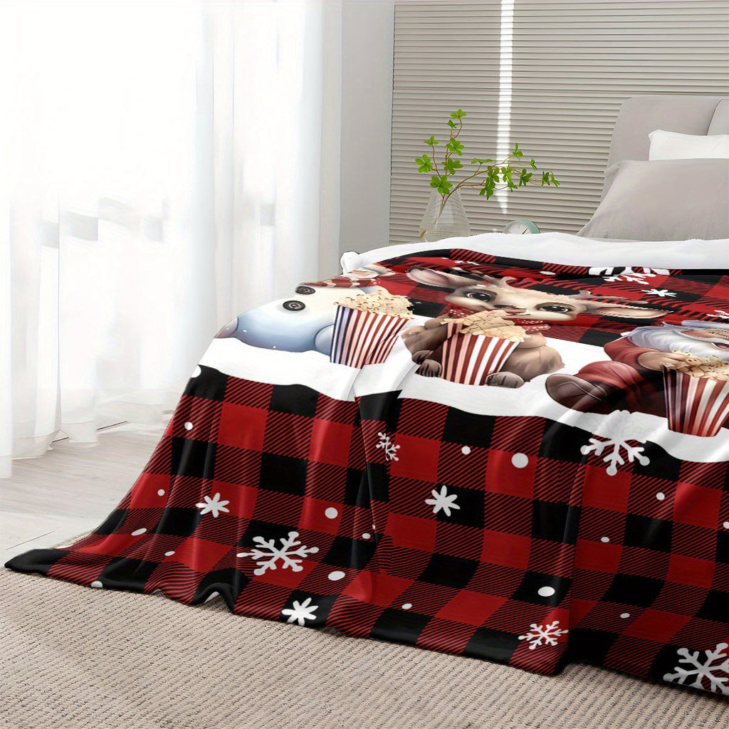 A Red Vintage Warm Buffalo Plaid Printed Four-Season Blanket, Perfect for Christmas And Birthdays, Suitable for Christmas And Sofa Decoration, Contemporary Soft And Comfortable Flannel Blanket, Suitable for Sofas, Air-Conditioned Rooms
