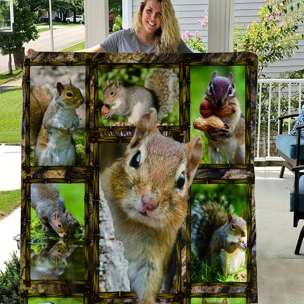 1pc Ultra-Soft Flannel Blanket Featuring a Squirrel Design, Perfect for Adding Warmth And to Your Couch, Sofa, Or Bed Throughout The Year