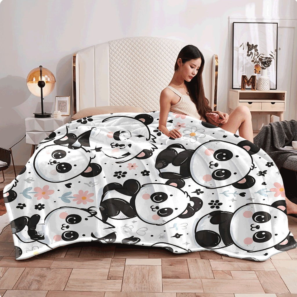 1pc Cute for panda Pattern Flannel Blanket Sweet Pastel Flowers And Adorable for panda Print Ultra-Soft All-Season Throw for Couch Sofa Cozy Gift for Panda Lovers