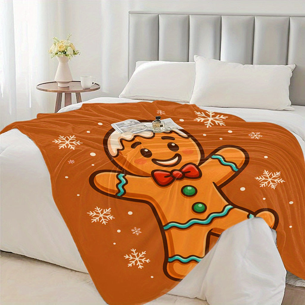 1pc Gingerbread Man Christmas Pattern Print Flannel Blanket, Wholesale Blankets in Large Quantities, Christmas, Winter, Holiday Gift Blankets, Soft Warm Memorial Blankets, Unforgettable Moments, Camping, Travel, Car, Office Blankets