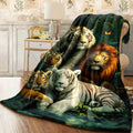 1pc Jungle Wildlife Flannel Blanket with Tigers Lion And Butterflies Vibrant Greenery Print Ultra-Soft Cozy Throw for Sofa All-Season Warm Decoration Machine Washable