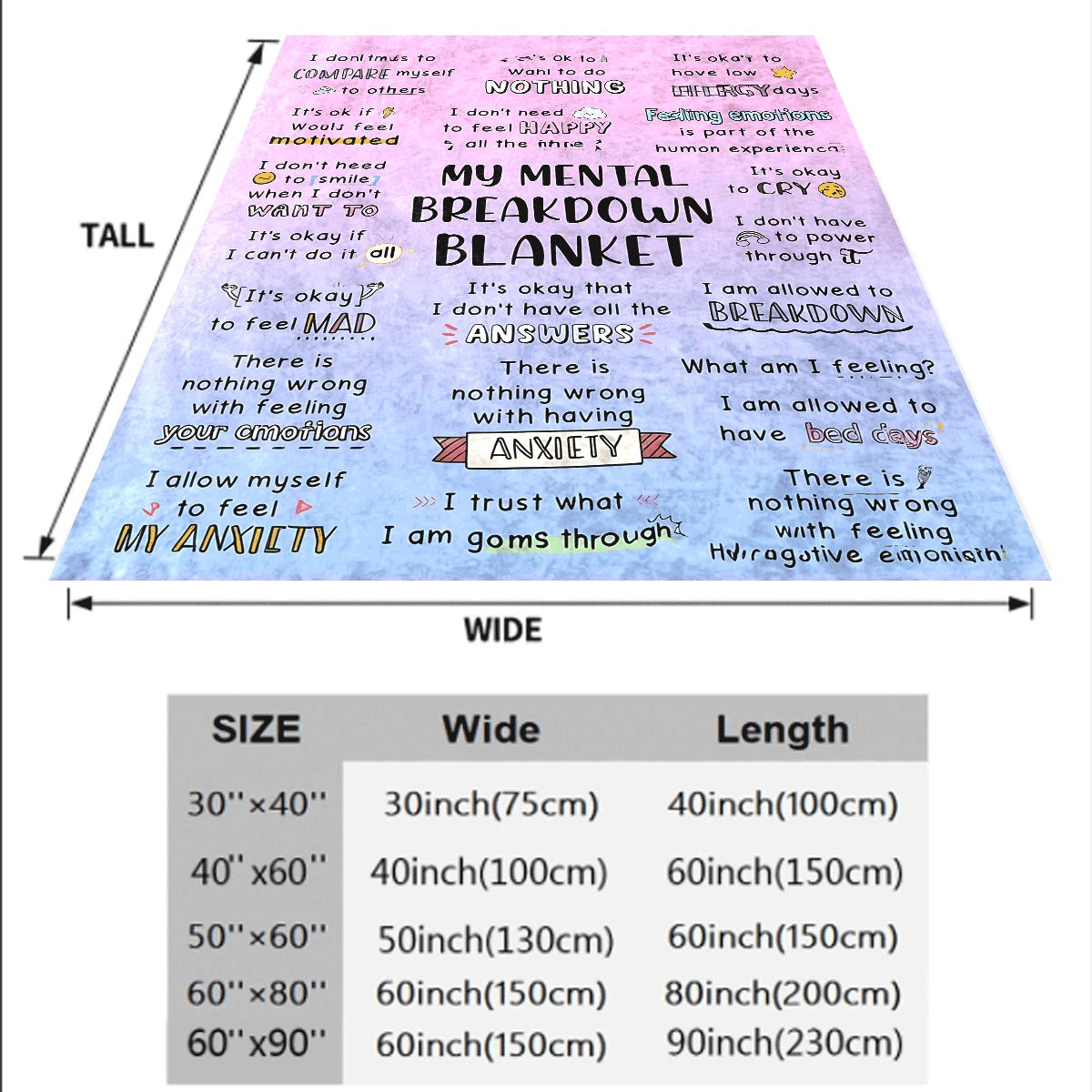 1pc Cozy Pink & Purple Gradient Mental Health Flannel Blanket with Encouraging Quotes, All-Season Soft Throw for Emotional Comfort