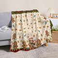 1pc Christmas Gingerbread Man And Holiday Wreath Pattern Flannel Blanket, Soft Comfortable Warm, Beige Base Design, All-Season Sofa Blanket, Warm Throw Blanket, Multiple Sizes Available, Suitable for Living Room Sofa, Bedroom, Reading Corner