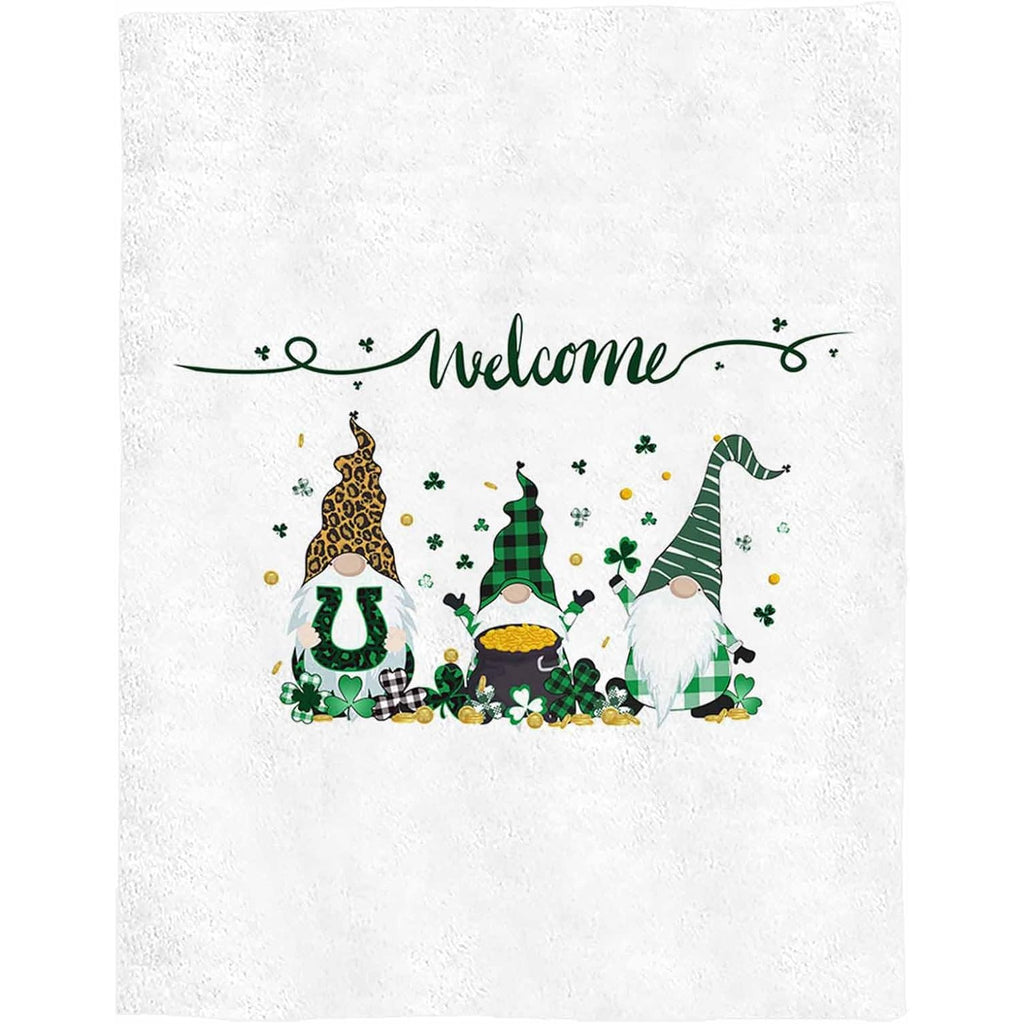 Flannel Flannel Blanket St. Patrick's Day Dwarfs Irish Golden Coin Shamrock Leaves Thin Soft Warm Cozy Throw for Home Sofa Travel Camping Couch Picnic White 30x40in