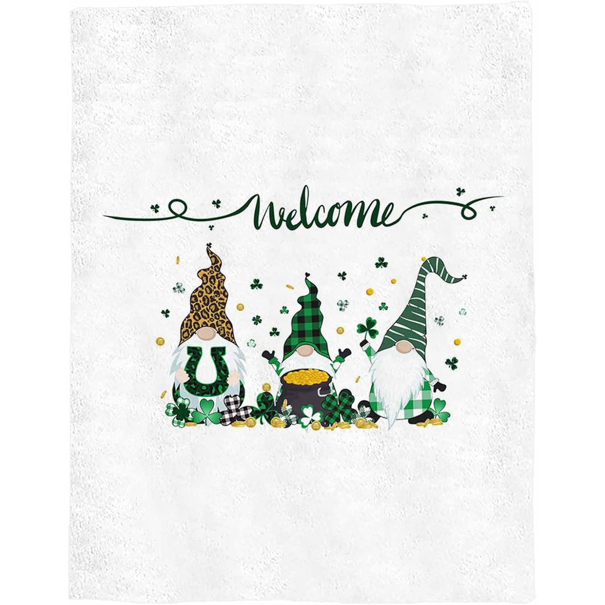 Flannel Flannel Blanket St. Patrick's Day Dwarfs Irish Golden Coin Shamrock Leaves Thin Soft Warm Cozy Throw for Home Sofa Travel Camping Couch Picnic White 30x40in