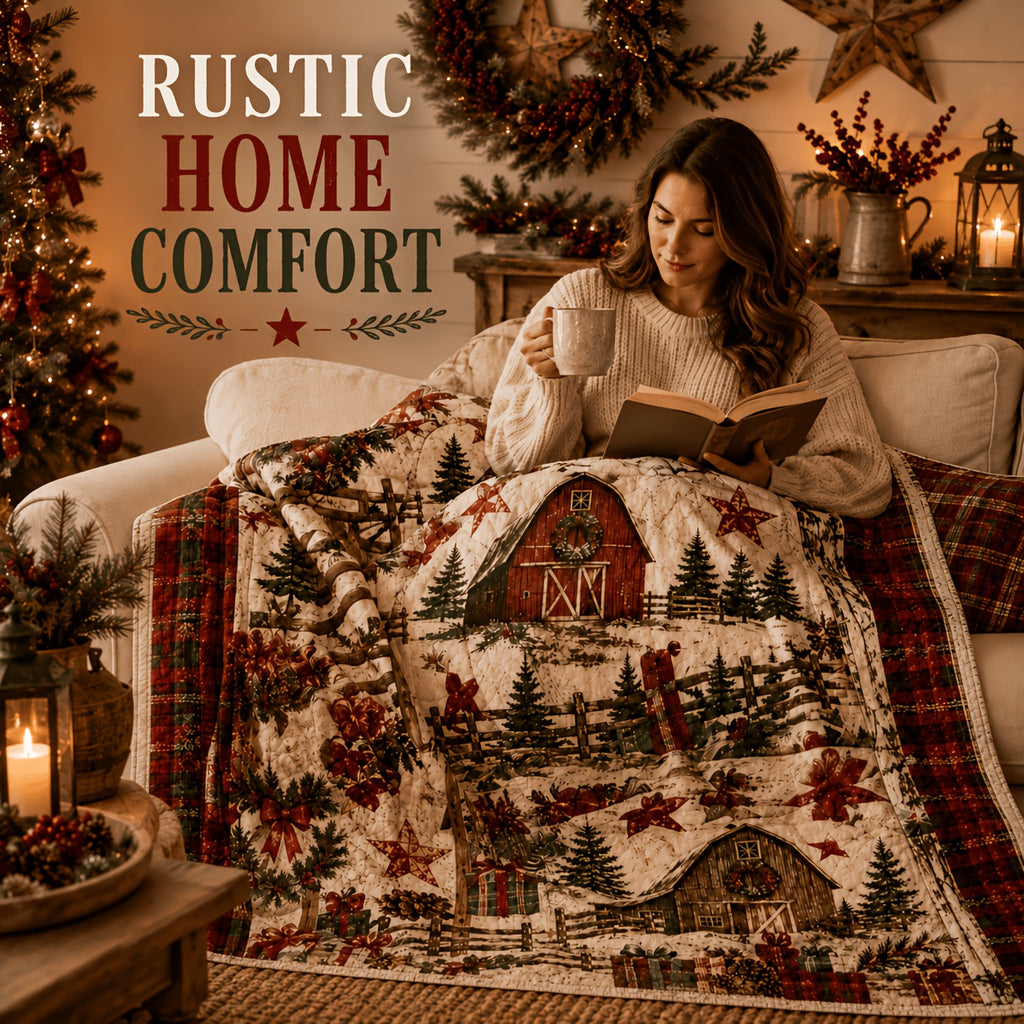 Blankets, Country Cottage Christmas Blanket Vintage Barn Pine Wreath Living Room Sofa Bedroom Lunch Break Blanket