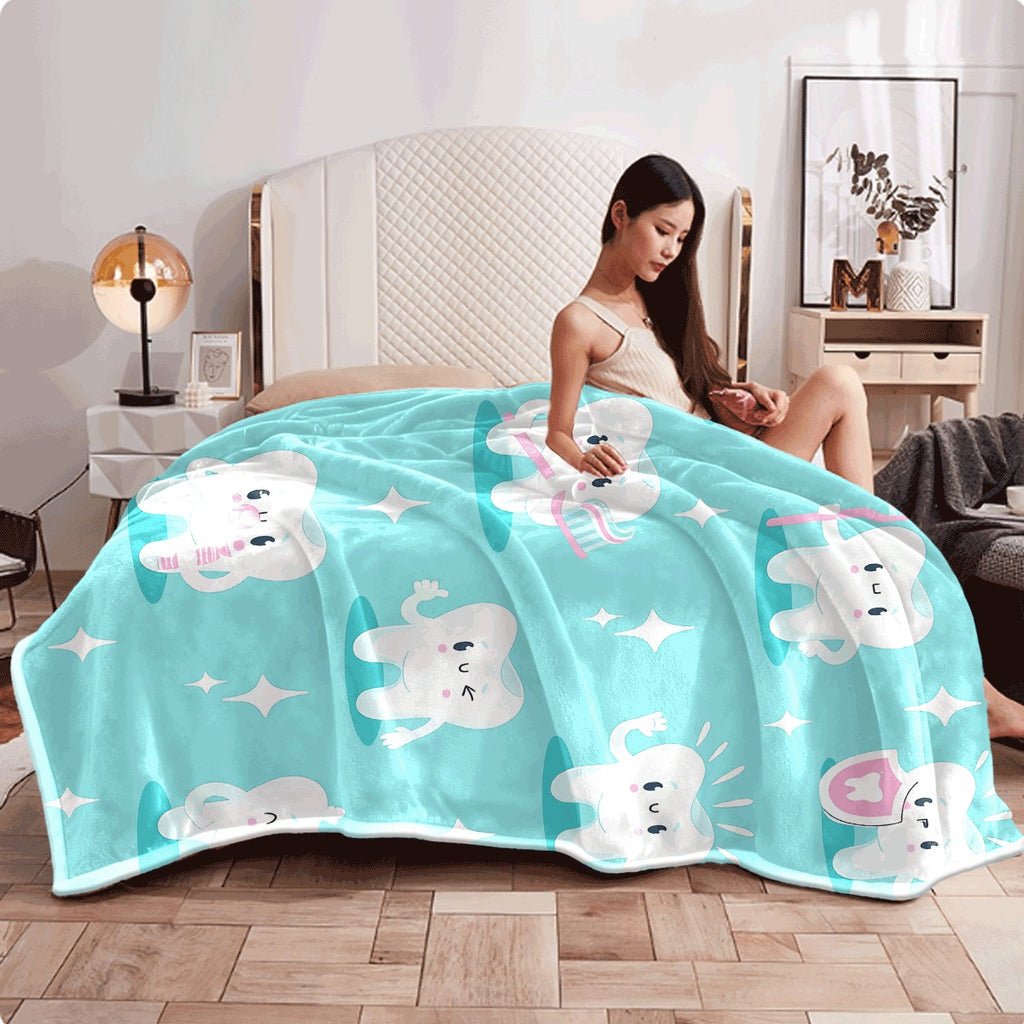 1pc Cozy Cartoon Toothbrush Print Flannel Throw Blanket Soft Reversible All-Season Comfort for Couch Office And Travel Perfect Gift for Family And Friends