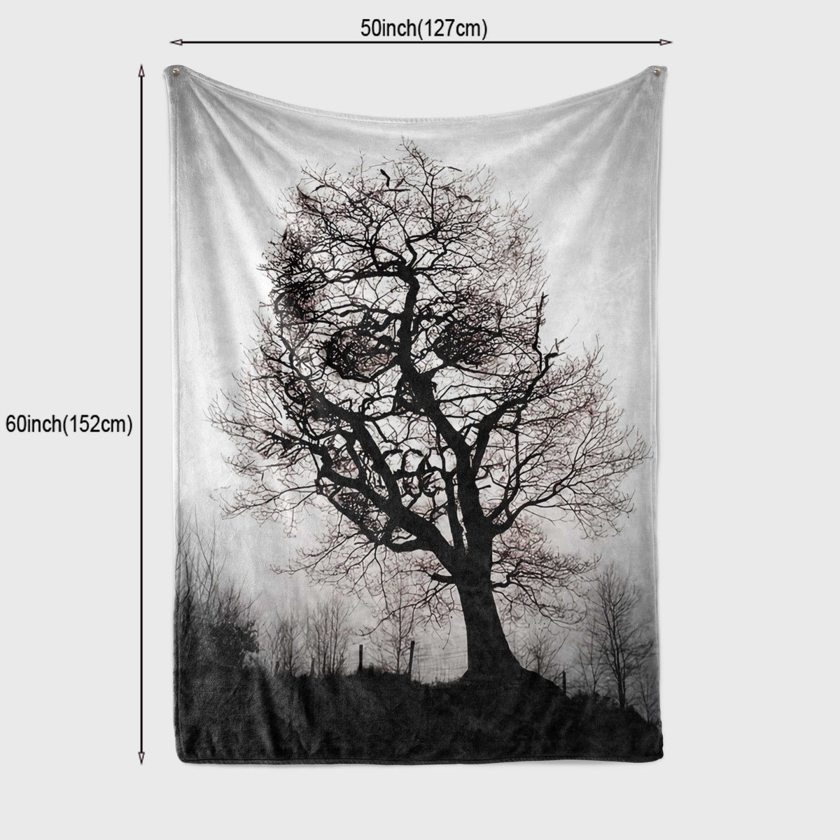 1pc Gothic Skull Tree Print Flannel Blanket- Soft and Warm Throw for Couch, Sofa, Office, Bed, Camping, and Travel- Multipurpose Holiday Gift for Halloween