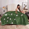 1pc Cute Flannel Throw Blanket Green Background with Adorable White Sheep Pattern Soft Warm Fabric for Sofa Cozy Home Decor