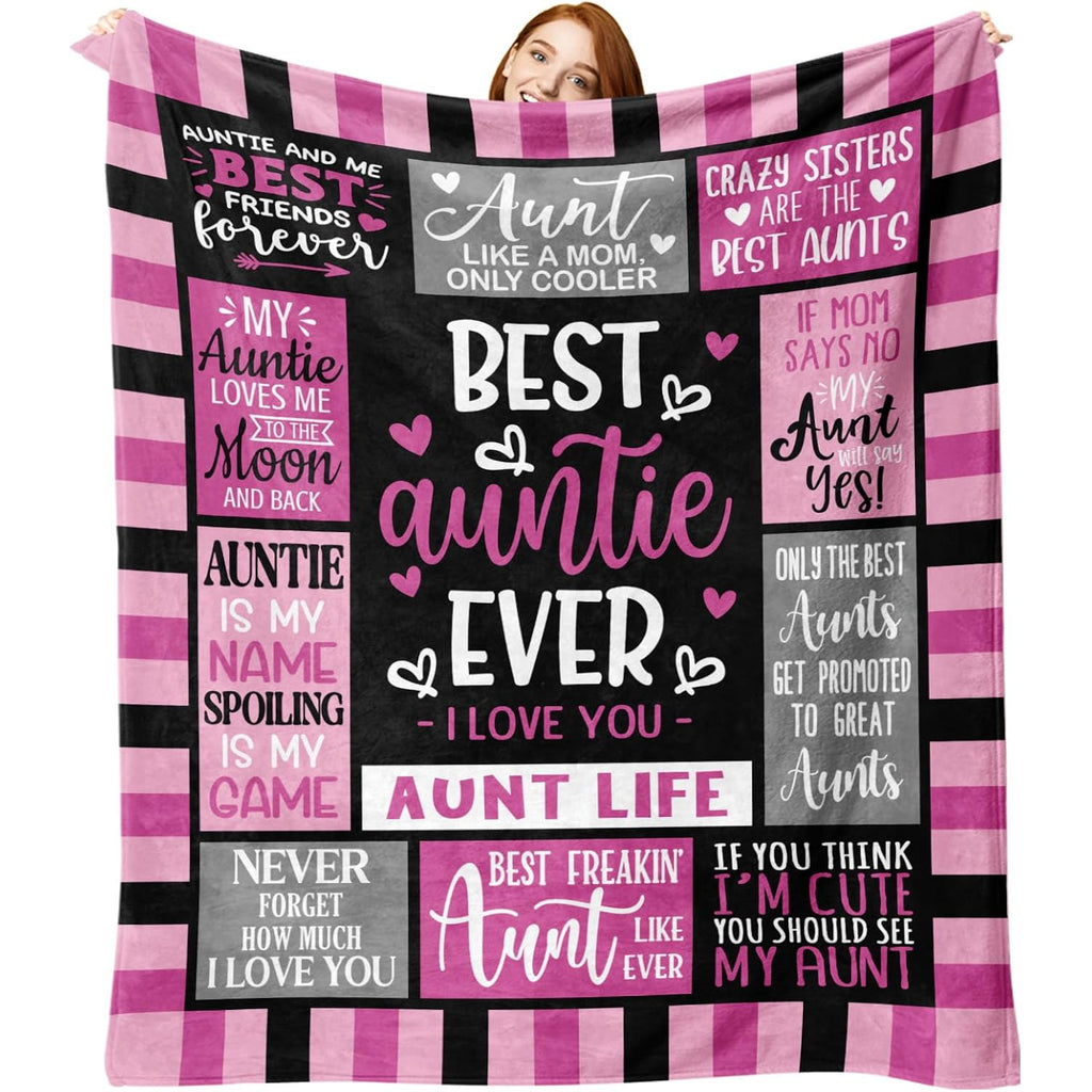 Best Aunt Ever Gifts from Niece Nephew Flannel Throw Blanket, Favorite Auntie Birthday Ideas, Valentines Mothers Day Present for Women, Soft Blankets for Bedding Sofa 50 X 60