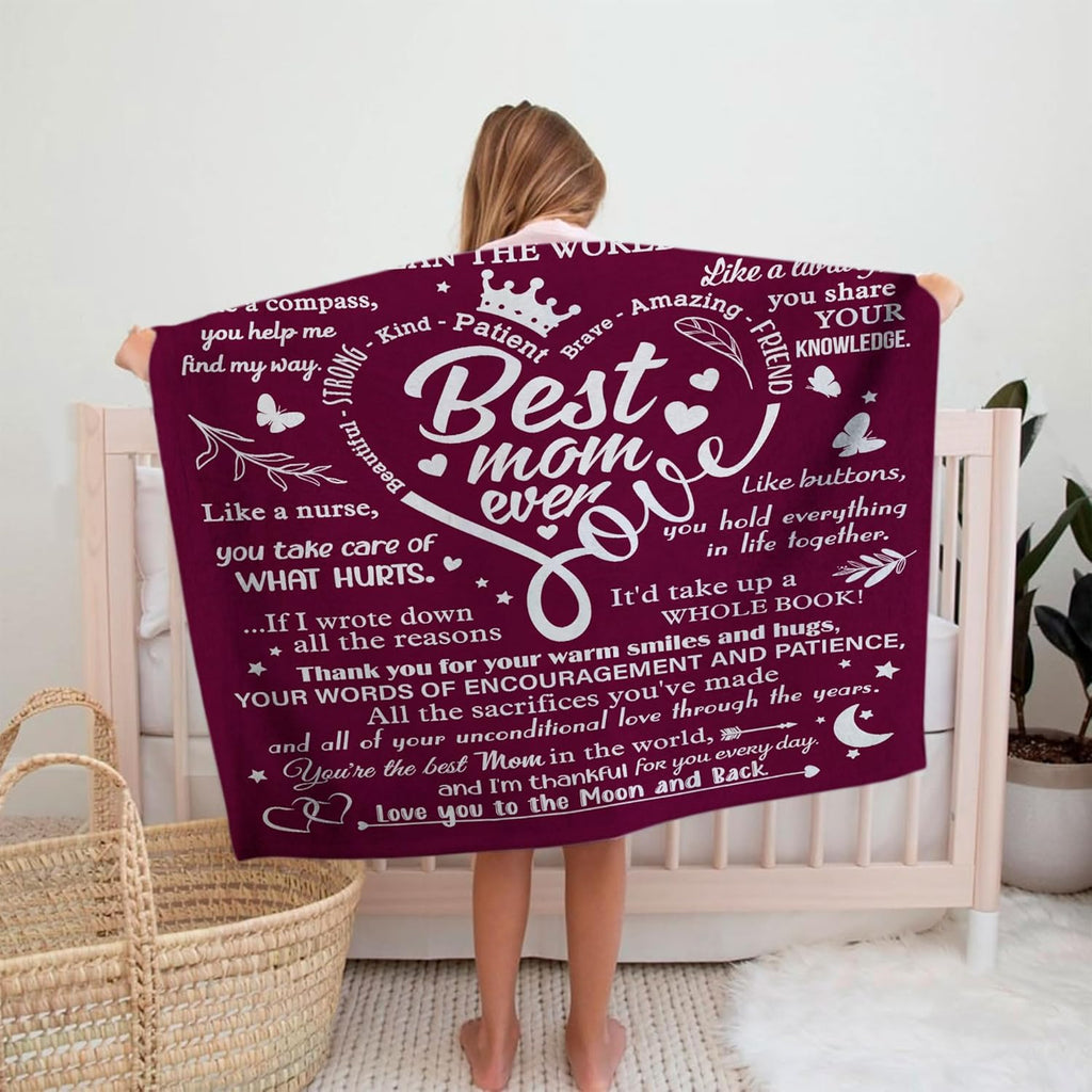 to My Mom Blanket from Daughter or Son, Best Mother Gift with Heartfelt Letter Design, Warm Soft Throw for Birthday, Christmas, or Mother's Day