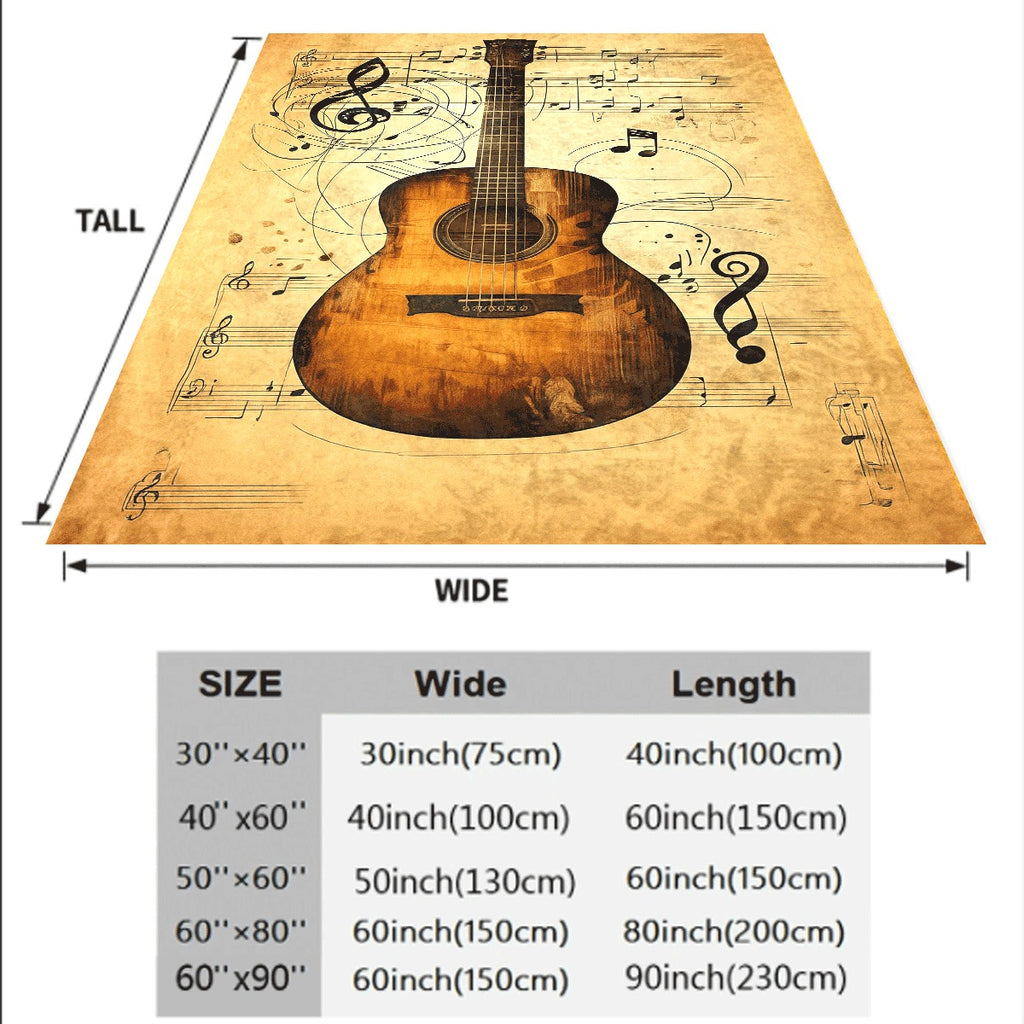 1pc Cozy Guitar And Music Note Print Polyester Blanket Soft Warm And Tear-Resistant Throw for Sofa Office Camping And Travel All-Season Multi-Purpose Gift with Musical Theme Design S