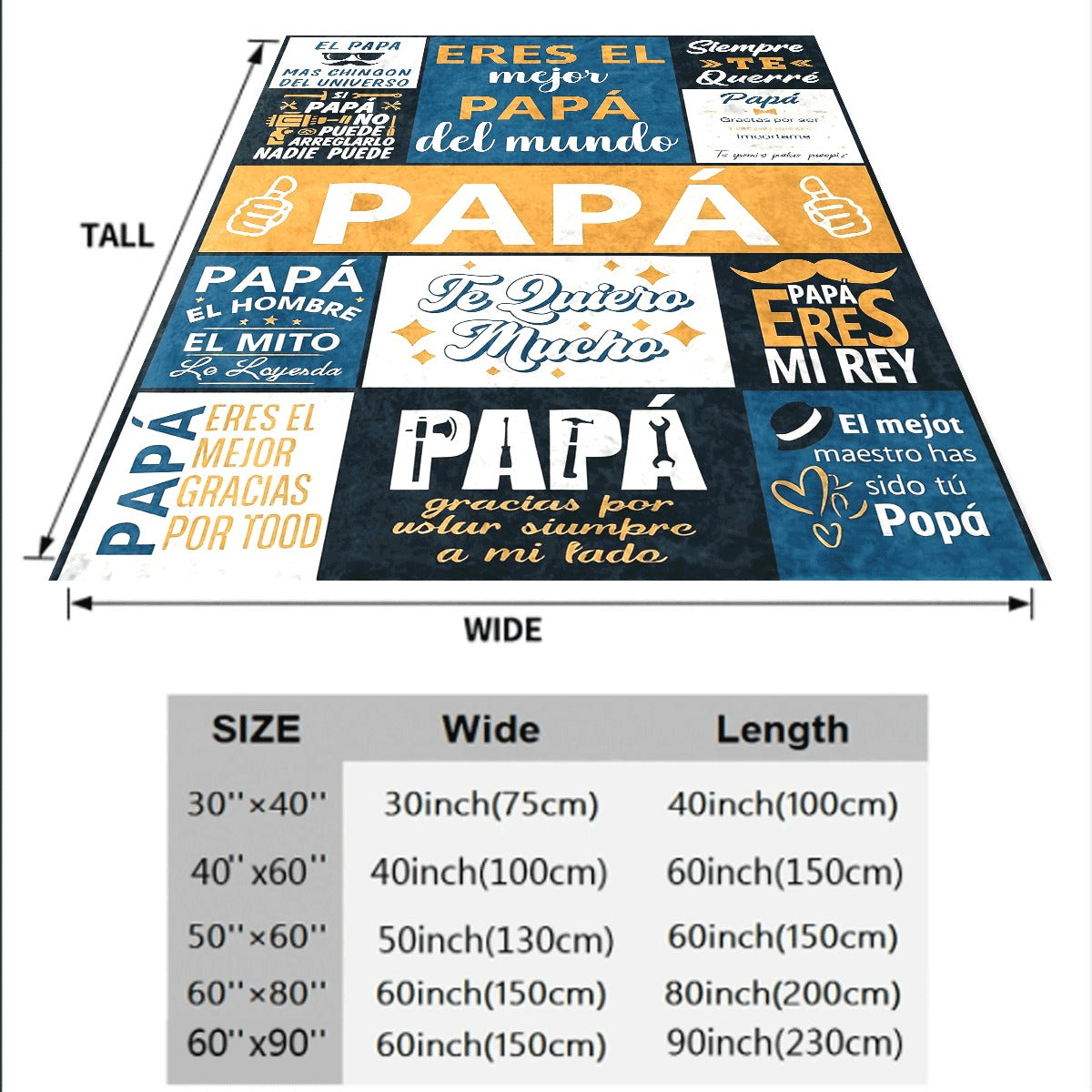 1pc Father'S Day Themed Flannel Throw Blanket with Spanish Papa Quotes And Heartfelt Messages Cozy Soft Flannel Material Perfect Gift for Dad Stylish Decor for Couch Sofa