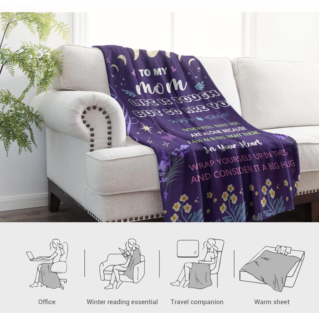 Levens Gifts for Mom Blanket 60 X 50 Soft Flannel Throw for Mother, Perfect Christmas Birthday Gift for Mom from Son Daughter, Cozy Blanket for Mother's Sofa or
