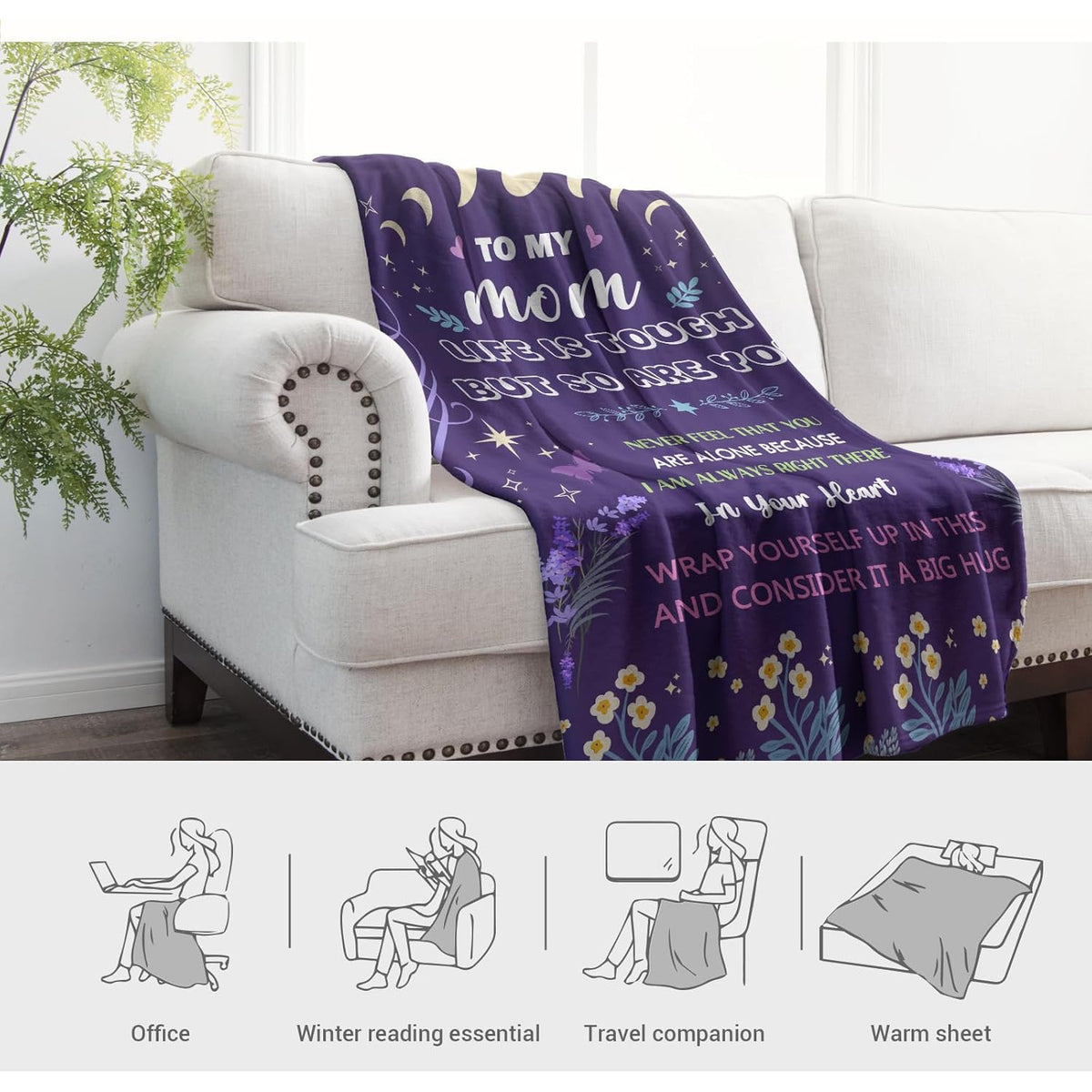 Levens Gifts for Mom Blanket 60 X 50 Soft Flannel Throw for Mother, Perfect Christmas Birthday Gift for Mom from Son Daughter, Cozy Blanket for Mother's Sofa or