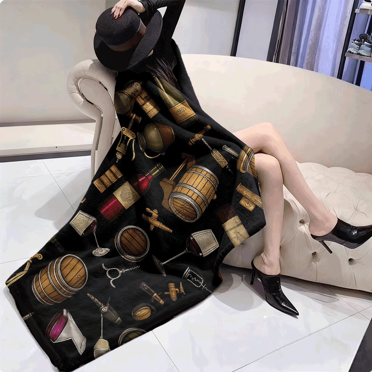 One Cozy Flannel Throw Blanket Featuring a Western Cow And Wine Theme, Soft And Reversible, Suitable for All Seasons, Ideal for Home, Office, Or Travel. A Perfect Gift for Wine Enthusiasts, Measuring 31.0inch X 47.0inch