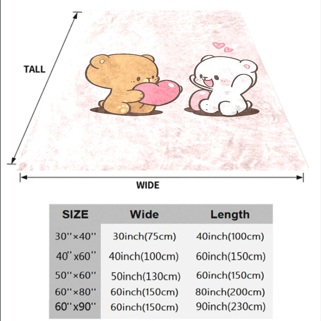 1pc Bubu & Dudu Cartoon Bear Couple Flannel Throw Blanket Soft Warm All-Season Digital Print Blanket for Sofa Travel Camping Office Cozy Gift for Family & Friends And Sofa Throw Pla
