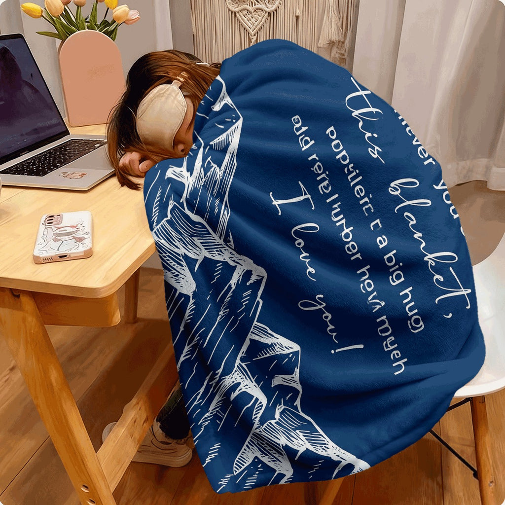 1pc Dad Gift Blanket from Daughter & Son Soft Flannel Throw with Heartfelt Letter & Mountain Design All-Season Cozy Blanket for Sofa Office Thoughtful Gift for Fathers Day Birthday C