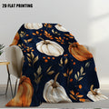 1pc Autumn Pumpkin And Fall Leaf Theme Flannel Blanket, Soft Comfortable Warm, Dark Blue Base Design, Durable Plush Surface, All-Season Bed Blanket, Warm Cover, Multiple Sizes Available, Suitable for Living Room Sofa, Bedroom Bedding
