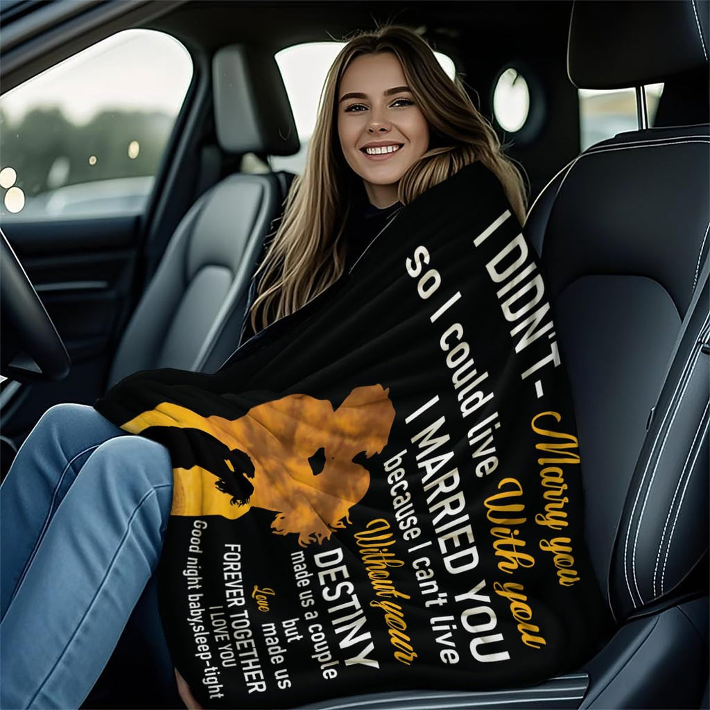 to My Wife Blanket Can't Live Without You Gift with Love Message Black and Golden Design Romantic Anniversary Valentines Present for Wife from Husband Emotional Love Throw 100% Flannel 50 X 40 Inches