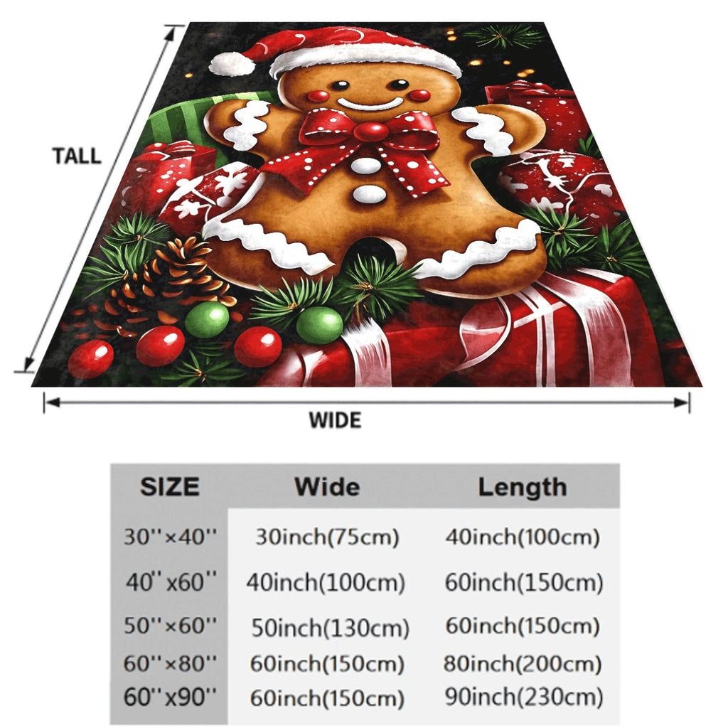 1pc Festive Gingerbread Man Santa Hat Christmas Flannel Blanket Soft Warm for Couch Bed Holiday Decor with Gifts & Greenery Xmas Throw