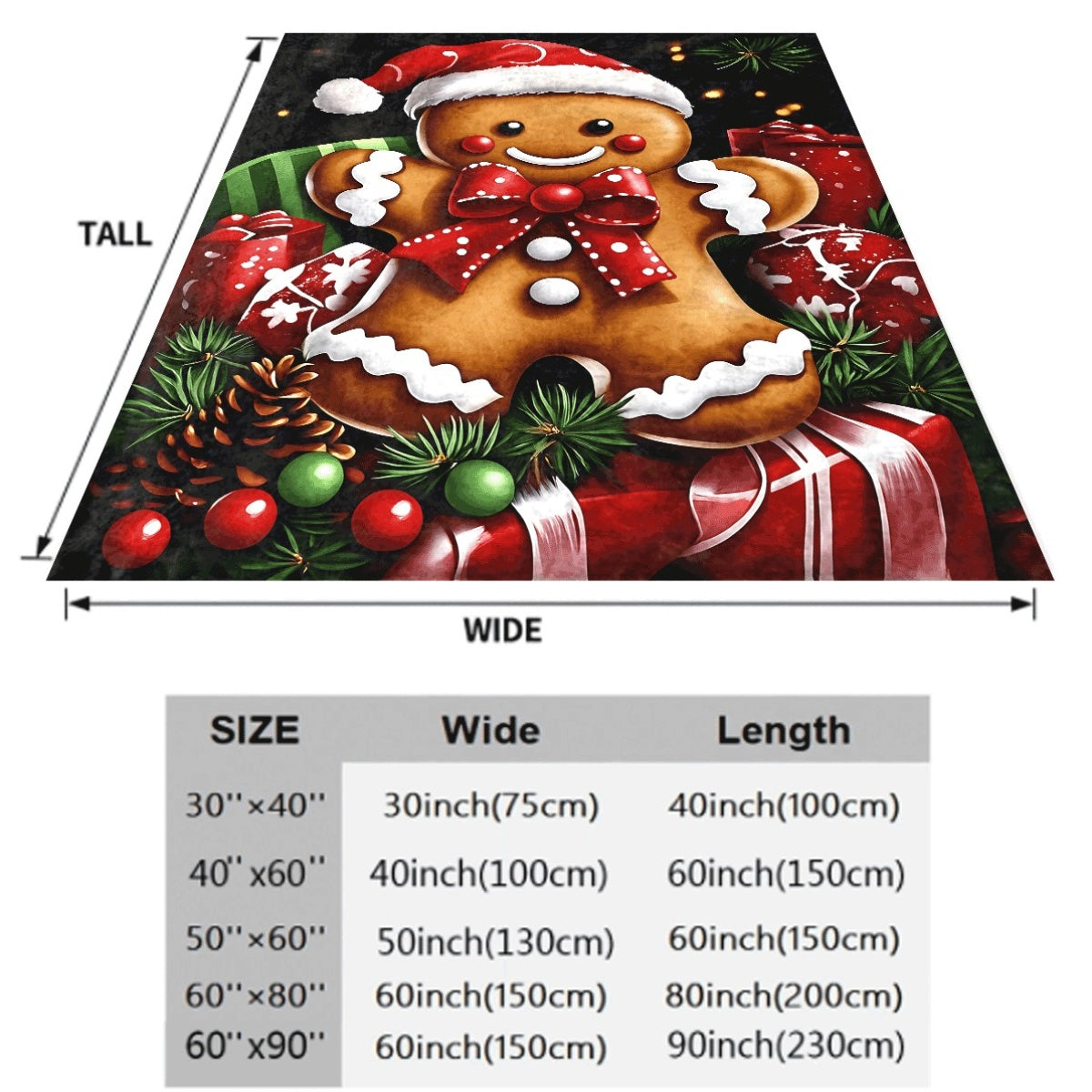 1pc Festive Gingerbread Man Santa Hat Christmas Flannel Blanket Soft Warm for Couch Bed Holiday Decor with Gifts & Greenery Xmas Throw