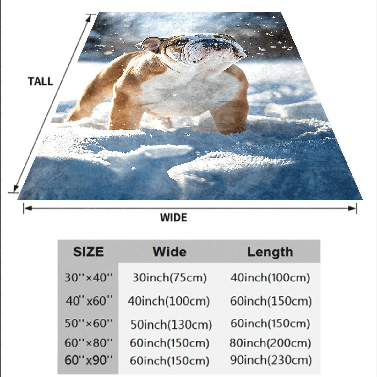 1pc Soft Cozy Blanket Cute English Bulldog in Snow Photo All-Season Pet Lover Home Decor Perfect Gift for Dog Owners Living Room Room Office Throw AH812BYE3436 Dog Blanket Roo