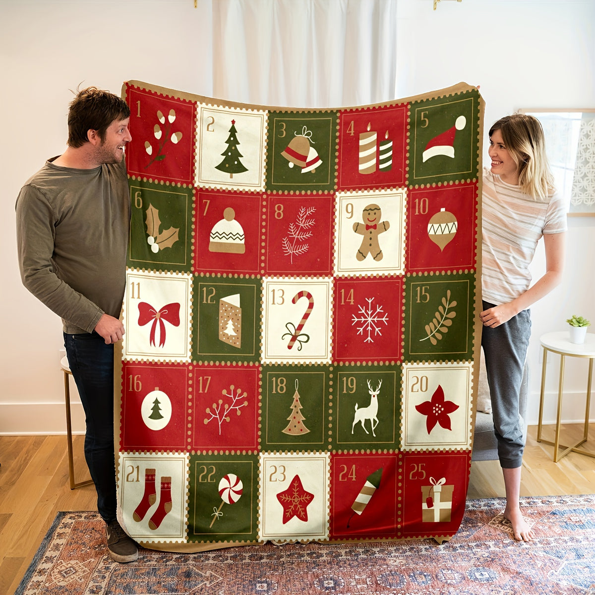 1pc Vintage Christmas-Themed Blanket, Made of Flannel, Soft And Warm, Suitable for Use on a Couch, Sofa, Office,, Camping, Or Travel. A Versatile Gift Blanket for Any Season