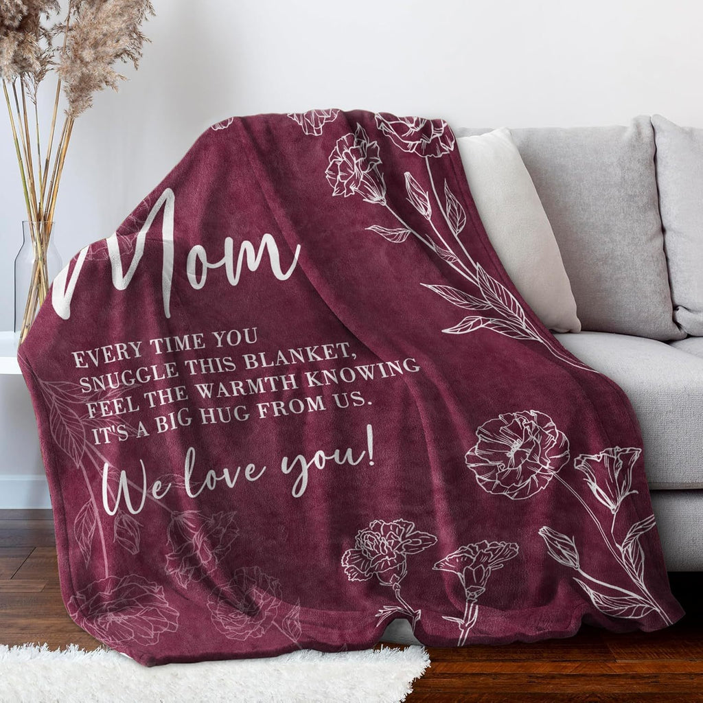 A Cozy Blanket Featuring a Wine Red Backdrop Adorned with a White Floral Design, Perfect As a Birthday Present for Mothers, Daughters, And Sons. Ideal for Use in Dorms, Office Naps, Outdoor Camping, Or As Room Decor, with a Thickness of 280Gsm