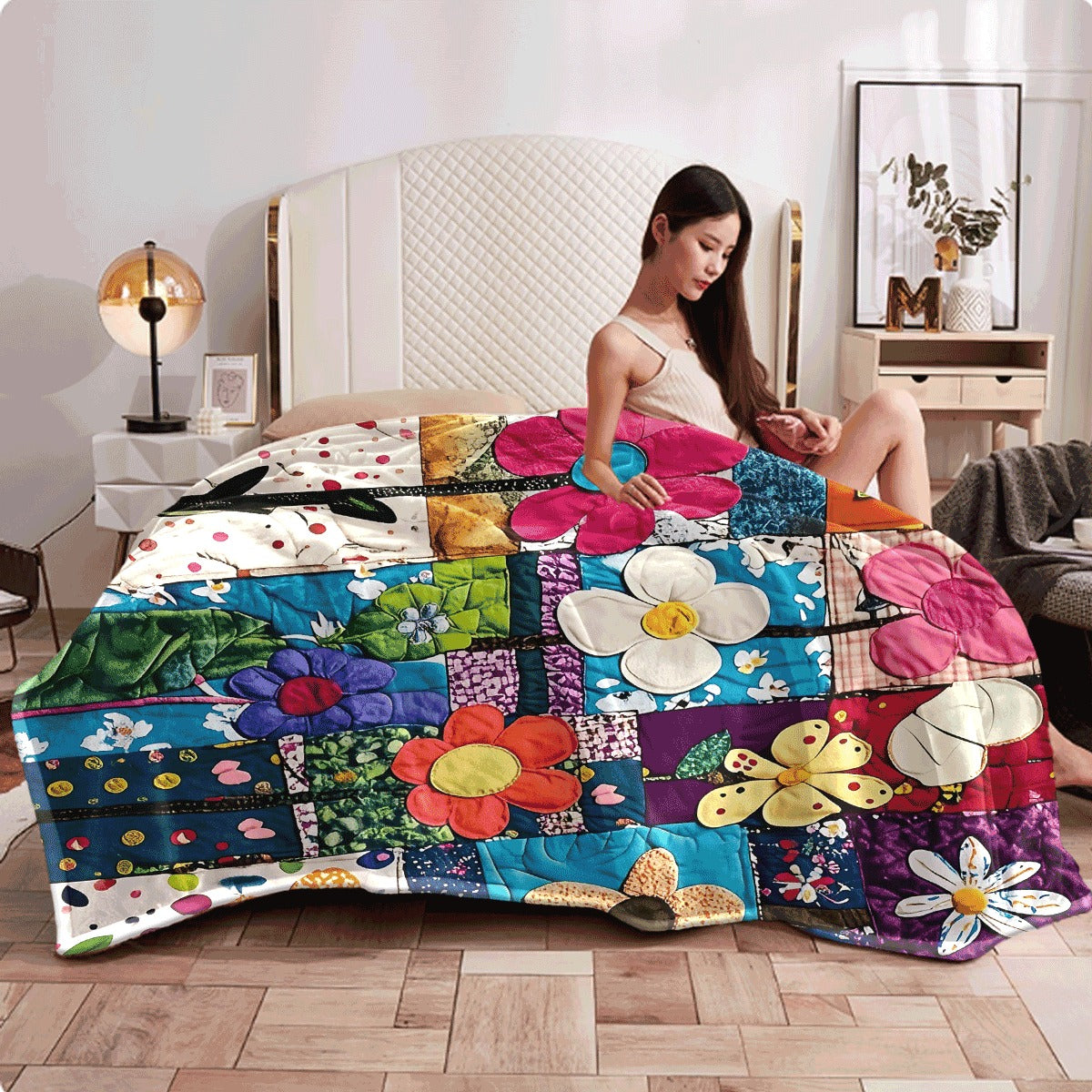 1pc Vintage Floral Patchwork Pattern Printed Design Cozy Flannel Blanket Soft Warm And Versatile Suitable for Sofas S Cars Offices And Camping a Creative Gift Idea for All Seasons Trav