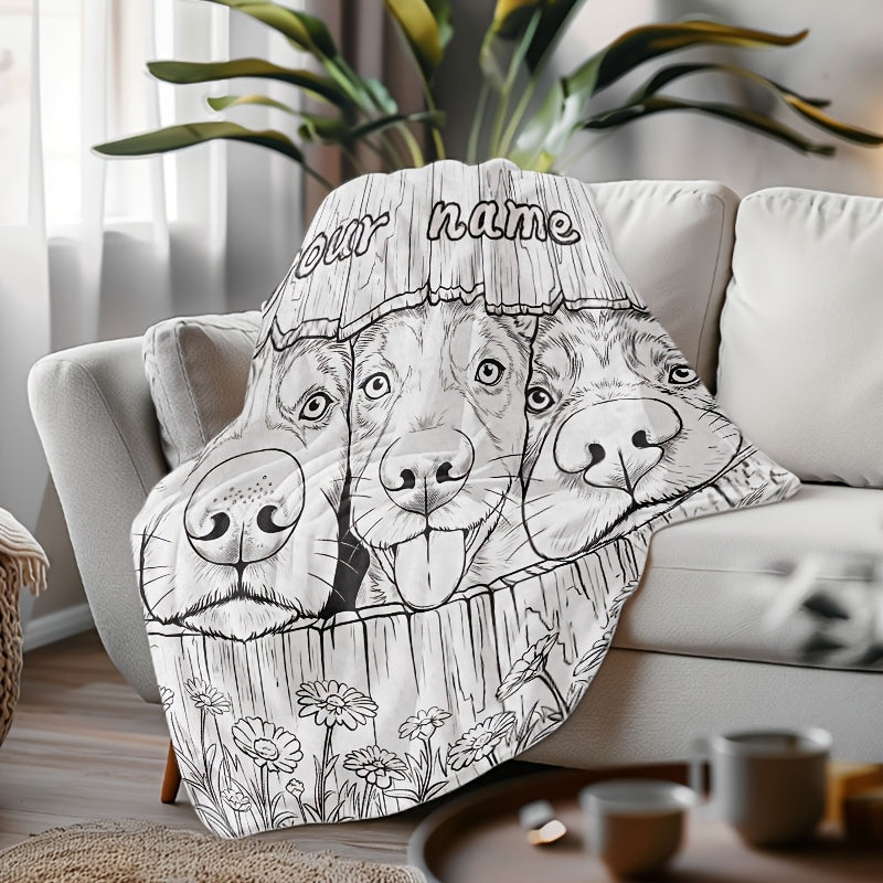 1pc Dog-patterned Blanket, Black and White Line Print Design, Full-body Throw Blanket, Soft Flannel Plush Surface, Lightweight and Durable, Multiple Sizes Available, Suitable for Holiday Decoration, Living Room Lounging, Bedroom Sleep, and Outdoor