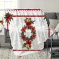 1 Christmas Wreath and Bell Pattern Flannel Blanket, Soft, Comfortable, and Warm, Red and White Design, All-season Universal Sofa Throw, Warm Lap Blanket, Available in Multiple Sizes, Suitable for Living Room Sofas, Bedroom, Reading Areas