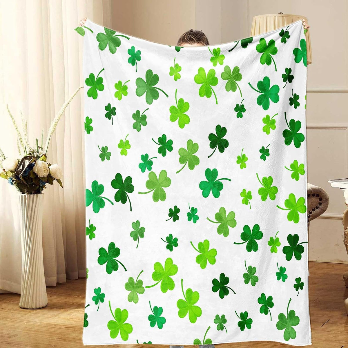 St. Patrick'S Day Cozy Blanket - Soft Flannel Throw for Couch, Microfiber Cover in Irish Green with Clover Design, Perfect for Spring, 50X60 Inches