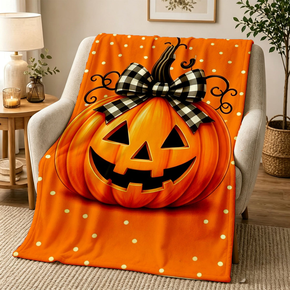 Halloween Fleece Blanket, Soft And Comfortable Throw, Enormous Pumpkin Pattern, Suitable for Office, Sofa, Living Room, Warm Decorative Item, Home Holiday Decor Gift