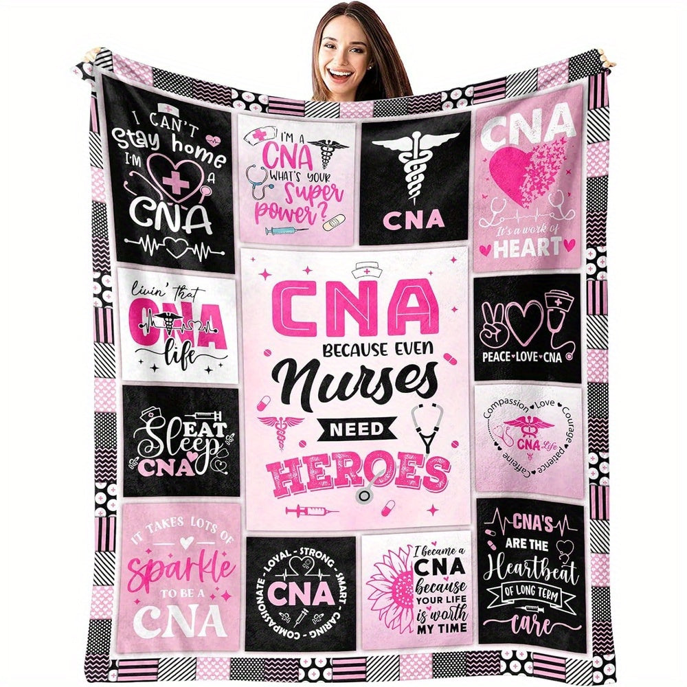 Cozy CNA & Nurse Appreciation Flannel Throw Blanket Suitable for Sofa or Bed - Soft Warm Blanket with Nurse-Themed Messages, Perfect Gift for Nursing Assistants & Healthcare Heroes, Ideal for Nurses Week, 280gsm